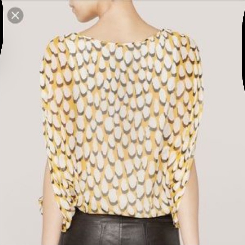 Diane Von Furstenberg The Robyn Top Yellow/Grey/Ivory Silk Pullover Blouse Small - Picture 4 of 16